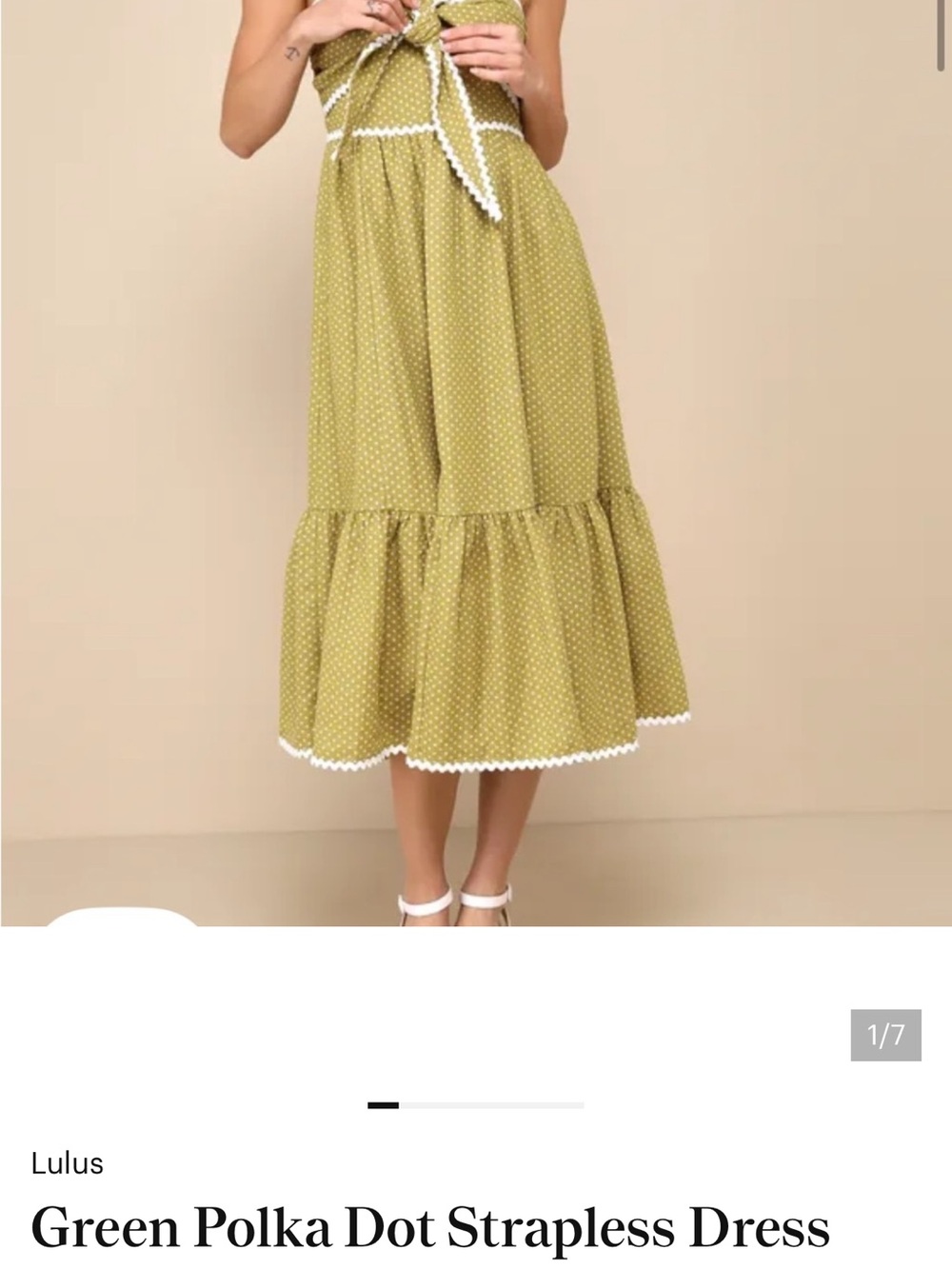 Lulus sz M Strapless Olive Green Midi Dress with Eyelet Trim - Picture 6 of 6